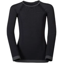 Odlo Performance Warm Kids Long-Sleeve Base Layer Top - Black - Odlo Graphite Grey