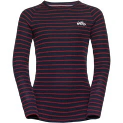 Odlo Active Warm Originals Stripes Long-Sleeve Base Layer Top Kids - Dark Sapphire - Sundried Tomato