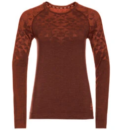 Odlo Kinship Performance Wool Warm Crew Neck Long-Sleeve Base Layer Top Women - Spiced Apple Melange