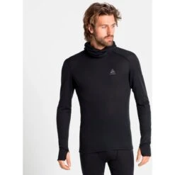 Odlo Active Warm Long-Sleeve Base Layer Top With Facemask Men - Black -Odlo odlo mens active warm eco base layer top with facemask 159142 15000 black 5 1002409