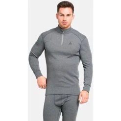 Odlo Active Warm Half-Zip Turtleneck Long-Sleeve Base Layer Top Men - Odlo Steel Grey Melange -Odlo odlo mens active warm eco half zip turtleneck base layer top odlo steel grey melange 1 1328878