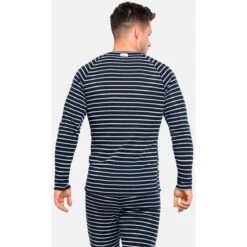 Odlo Active Warm Originals Stripe Long-Sleeve Base Layer Top Men - Dark Sapphire - Odlo Silver Grey -Odlo odlo mens active warm originals eco stripe long sleeve baselayer dark sapphire odlo silver grey 2 1328899