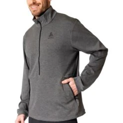 Odlo Ascent 365 Half Zip Mid Layer Pullover Men - Black Melange -Odlo odlo mens ascent 365 mid layer half zip black melange 1408933