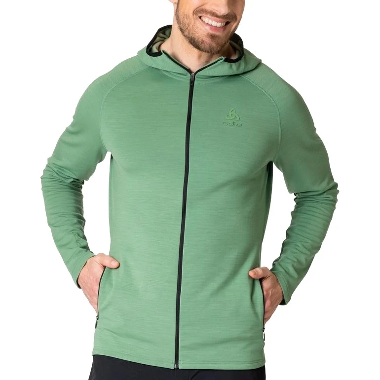 Odlo Ascent Performance Wool Warm Hooded Mid Layer Jacket Men - Loden Frost 3 Odlo Ascent Performance Wool Warm Hooded Mid Layer Jacket Men - Loden Frost