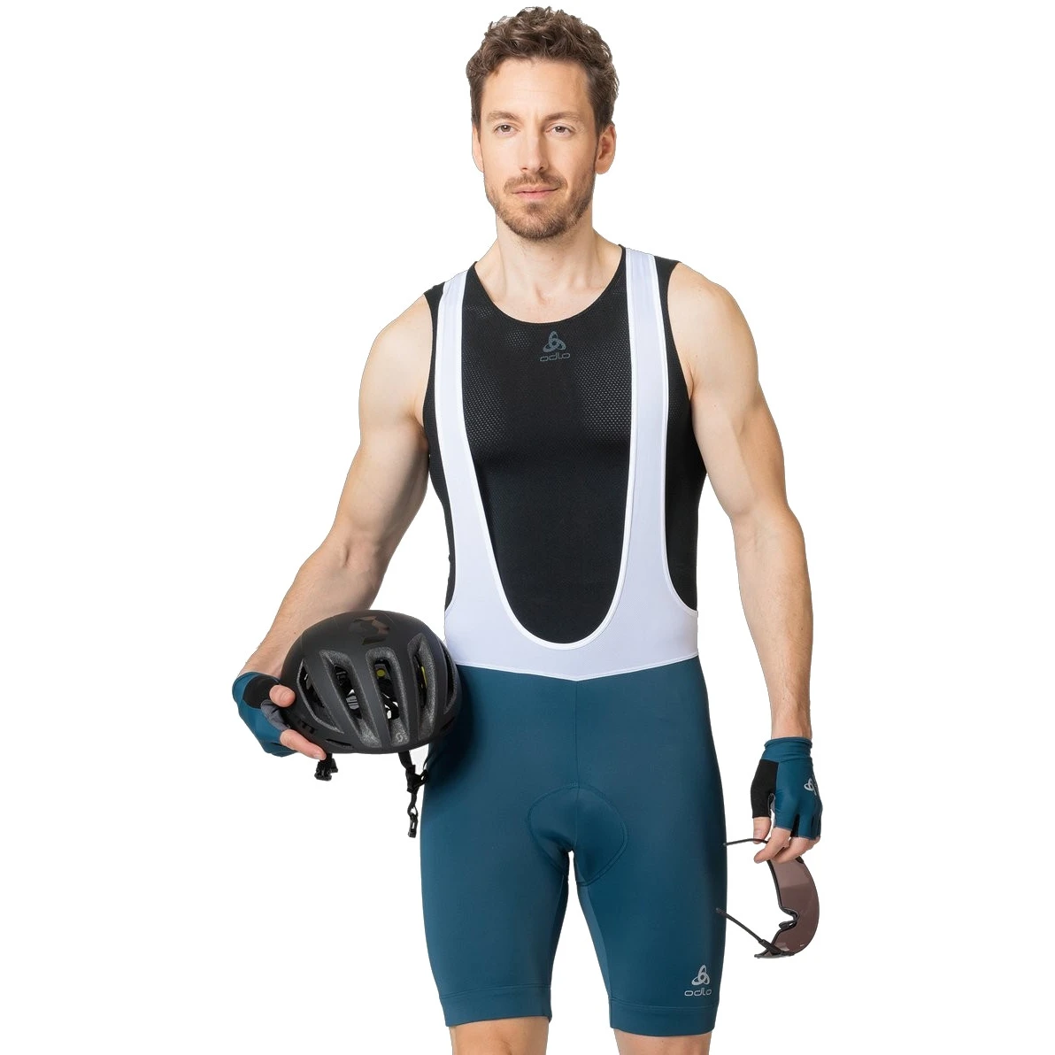 Odlo Essentials Cycling Bib Shorts Men - White - Blue Wing Teal 5 Odlo Essentials Cycling Bib Shorts Men - White - Blue Wing Teal - Image 3