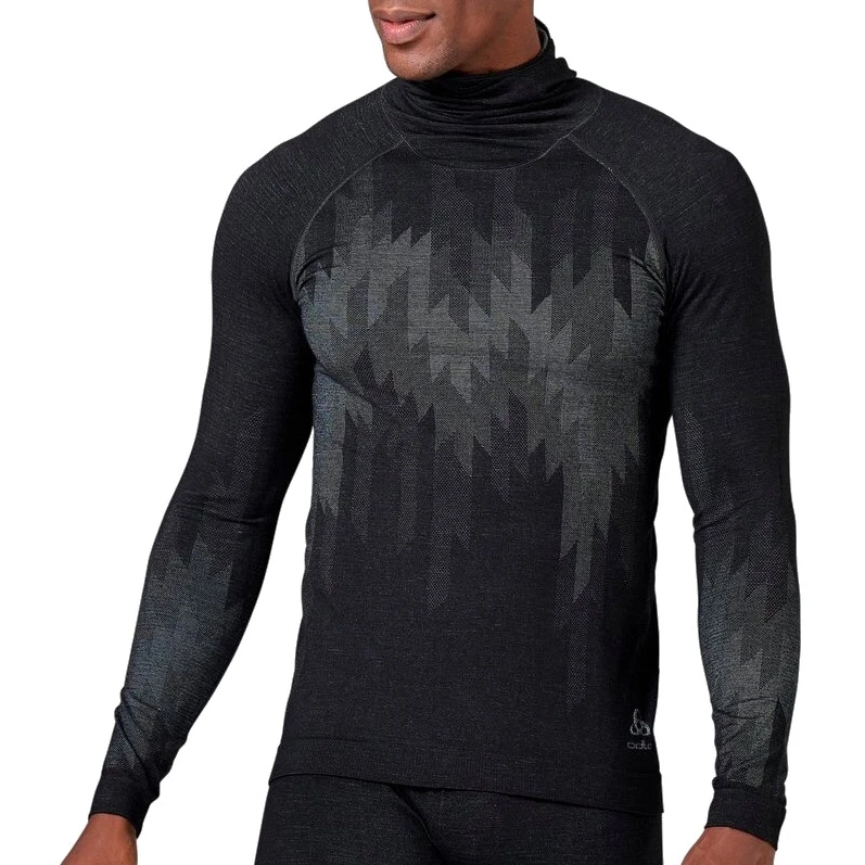 Odlo Kinship Performance Wool Warm Long-Sleeve Base Layer With Face Mask Men - Black Melange 3 Odlo Kinship Performance Wool Warm Long-Sleeve Base Layer With Face Mask Men - Black Melange