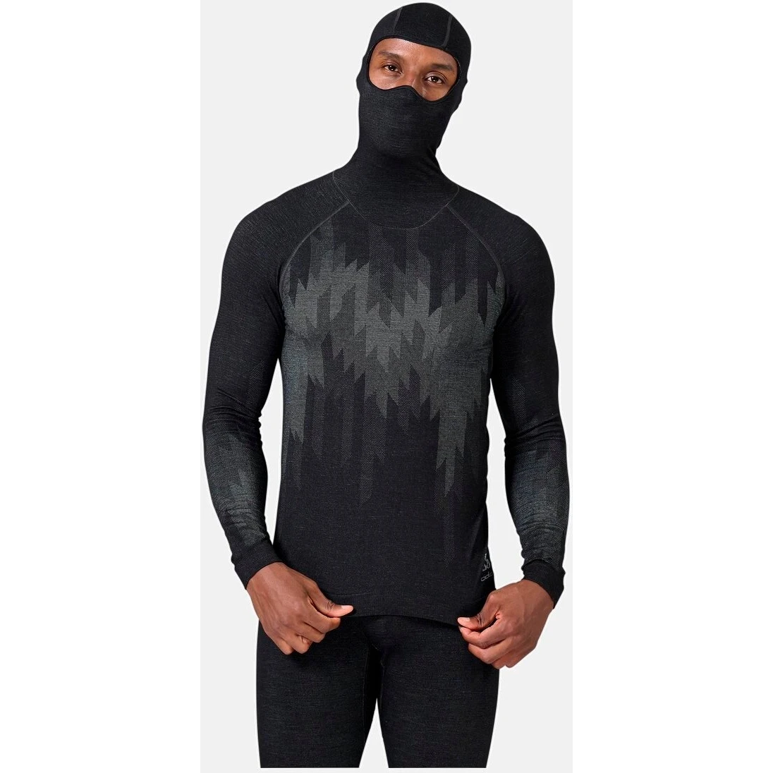 Odlo Kinship Performance Wool Warm Long-Sleeve Base Layer With Face Mask Men - Black Melange 5 Odlo Kinship Performance Wool Warm Long-Sleeve Base Layer With Face Mask Men - Black Melange - Image 3