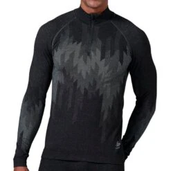 Odlo Kinship Performance Wool Warm Half-Zip Long-Sleeve Base Layer Top Men - Black Melange