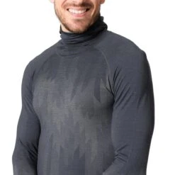 Odlo Kinship Performance Wool Warm Long-Sleeve Base Layer With Face Mask Men - India Ink Melange -Odlo odlo mens kinship performance wool warm base layer with face mask india ink melange 4 1504565