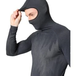Odlo Kinship Performance Wool Warm Long-Sleeve Base Layer With Face Mask Men - India Ink Melange -Odlo odlo mens kinship performance wool warm base layer with face mask india ink melange 5 1504566