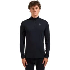 Odlo Natural Merino 200 Half-Zip Turtleneck Long-Sleeve Base Layer Top Men - Black