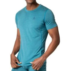 Odlo Natural Performance Wool 130 Base Layer T-Shirt Men - Saxony Blue Melange -Odlo odlo mens natural performance wool 130 base layer t shirt saxony blue melange 1 1409035