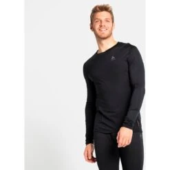 Odlo Men's Performance Wool Light Long-Sleeve Base Layer Top - Black -Odlo odlo mens natural plus light long sleeve base layer top black 2 1329162