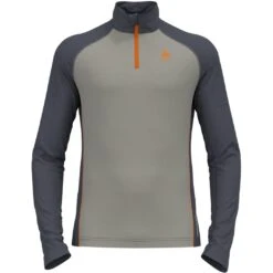 Odlo Performance Wool 150 Half-Zip Turtleneck Long-Sleeve Base Layer Top Men - Silver Cloud - India Ink Melange