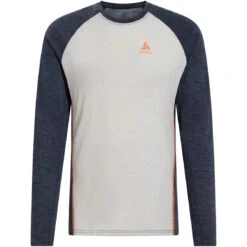 Odlo Performance Wool 150 Long-Sleeve Base Layer Top Men - Silver Cloud - India Ink Melange -Odlo odlo mens performance wool 150 long sleeve base layer silver cloud india ink melange 3 1556622