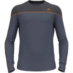 Odlo Revelstoke Performance Wool Warm Long-Sleeve Base Layer Top Men - Folkstone Gray - India Ink Melange