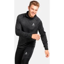 Odlo Run Easy Mid Layer Hoody Men - Black Melange -Odlo odlo mens run easy mid layer hoody black melange 1 1329388