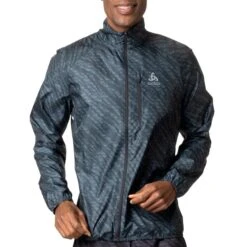Odlo Zeroweight Print Running Jacket Men - Black -Odlo odlo mens zeroweight print running jacket black 1 1409655