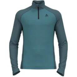 Odlo Performance Wool 150 Half-Zip Turtleneck Long-Sleeve Base Layer Top Men - Saxony Blue - Deep Dive Melange