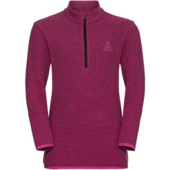Odlo Roy Kids Stripe Half Zip Midlayer - Festival Fuchsia - Raspberry Fudge