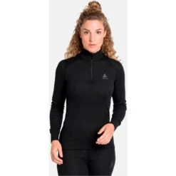 Odlo Active Warm Half-Zip Turtleneck Long-Sleeve Base Layer Women - Black -Odlo odlo womens active warm eco half zip turtleneck baselayer black 1 1327720