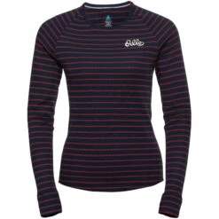 Odlo Active Warm Originals Stripe Long-Sleeve Base Layer Top Women - Dark Sapphire - Sundried Tomato