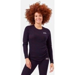 Odlo Active Warm Originals Stripe Long-Sleeve Base Layer Top Women - Dark Sapphire - Sundried Tomato -Odlo odlo womens active warm originals eco stripe long sleeve dark sapphire sundried tomato 1 1327726