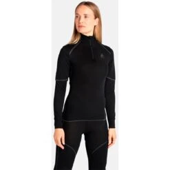 Odlo Active X-Warm Half-Zip Turtleneck Long-Sleeve Base Layer Top Women - Black -Odlo odlo womens active x warm eco half zip turtleneck baselayer black 1 1327738