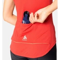 Odlo Essentials Half Zip Jersey Women - American Beauty - Cayenne -Odlo odlo womens essential half zip jersey american beauty cayenne 2 1406541