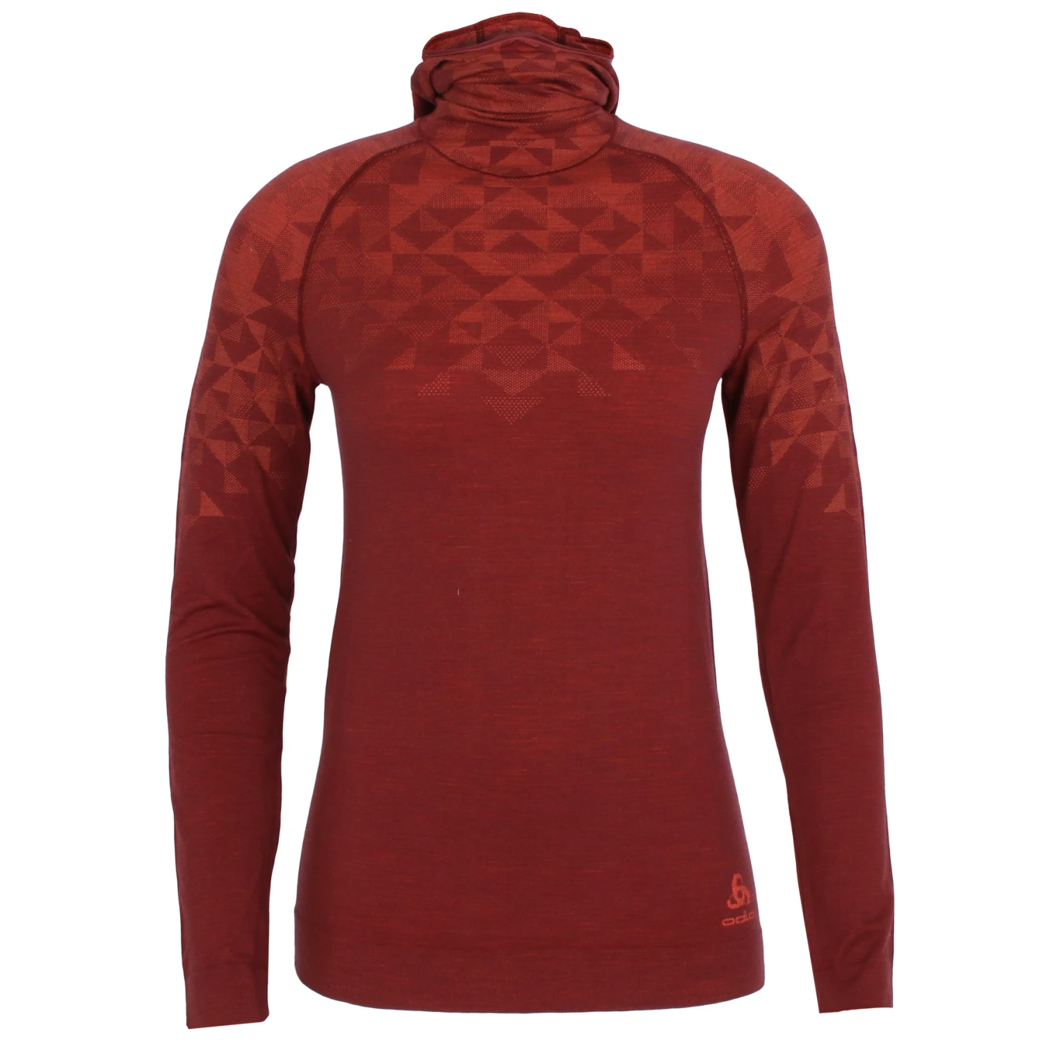 Odlo Kinship Performance Wool Warm Long-Sleeve Base Layer Top With Face Mask Women - Spiced Apple Melange 3 Odlo Kinship Performance Wool Warm Long-Sleeve Base Layer Top With Face Mask Women - Spiced Apple Melange