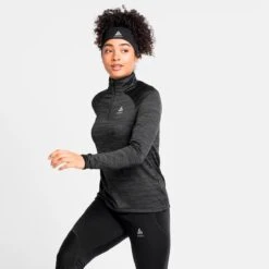 Odlo Run Easy Half-Zip Long-Sleeve Mid Layer Top Women - Black Melange -Odlo odlo womens millennium element half zip long sleeve mid layer top 313261 60008 black melange 3 1005924