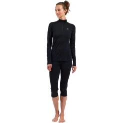 Odlo Natural Merino 200 Half-Zip Turtleneck Long-Sleeve Base Layer Top Women - Black -Odlo odlo womens natural merino 200 half zip turtleneck baselayer black 6 1556062