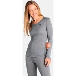 Odlo Women's Performance Wool Light Long-Sleeve Base Layer Top - Grey Melange -Odlo odlo womens natural plus light long sleeve base layer top grey melange 1 1329835