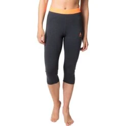 Odlo Revelstoke Performance Wool Warm 3/4 Base Layer Bottoms Women - India Ink Melange - Live Wire