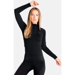Odlo Performance Warm Half-Zip Turtleneck Long-Sleeve Base Layer Top Women - Black - New Odlo Graphite Grey -Odlo odlo womens performance warm eco half zip turtleneck base layer top black new odlo graphite grey 1 1328130