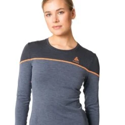 Odlo Revelstoke Performance Wool Warm Long-Sleeve Base Layer Top Women - Folkstone Gray - India Ink Melange -Odlo odlo womens revelstoke performance wool warm long sleeve base layer folkstone gray india ink melange 4 1504371