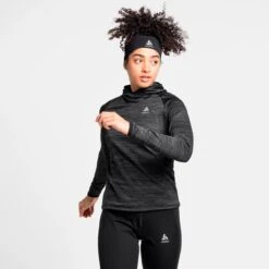 Odlo Run Easy Mid Layer Hoody Women - Black Melange -Odlo odlo womens run easy mid layer hoody black melange 1 1328209