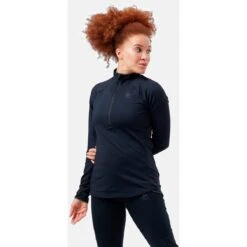 Odlo Women's Zeroweight Ceramiwarm Reflective Running Half-Zip Shirt - Black -Odlo odlo womens zeroweight ceramiwarm reflective running half zip shirt black 1 1328444