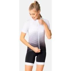 Odlo Zeroweight Chill-Tec Aero Print Jersey Women - White - Black -Odlo odlo womens zeroweight chill tec aero print jersey white black 1 1407194