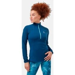 Odlo Zeroweight Mid Layer Running Half-Zip Women - Blue Wing Teal - Polynya -Odlo odlo womens zeroweight mid layer running half zip shirt blue wing teal polynya 1 1328540