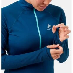 Odlo Zeroweight Mid Layer Running Half-Zip Women - Blue Wing Teal - Polynya -Odlo odlo womens zeroweight mid layer running half zip shirt blue wing teal polynya 3 1328542