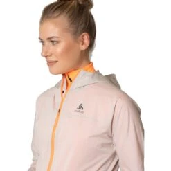 Odlo Zeroweight Waterproof Running Jacket Women - Silver Cloud - Live Wire -Odlo odlo womens zeroweight waterproof running jacket silver cloud live wire 4 1507300